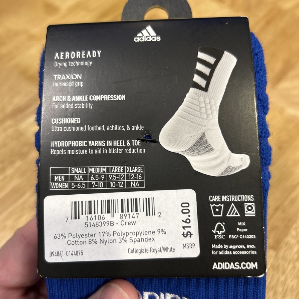 adidas Aeroready Unisex Creator 365 Crew Socks Medium Blue Cushioned Basketball - Picture 5 of 6